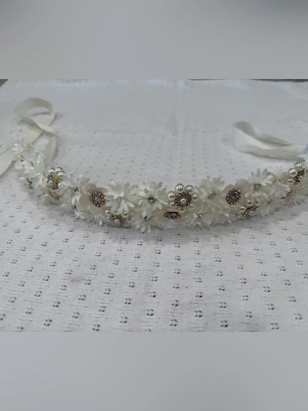 Floral Headband with Pearl & Crystal Accents